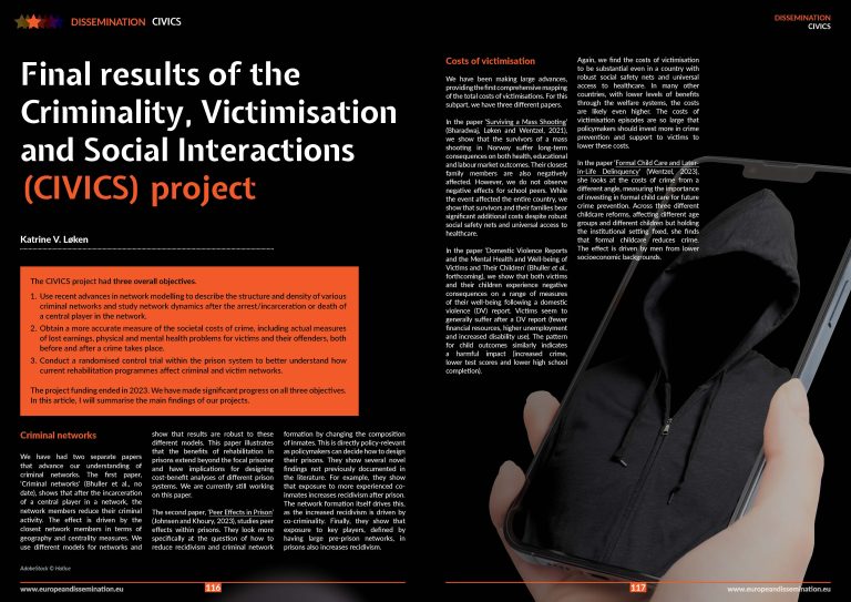 Final results of the Criminality, Victimisation and Social Interactions (CIVICS) project